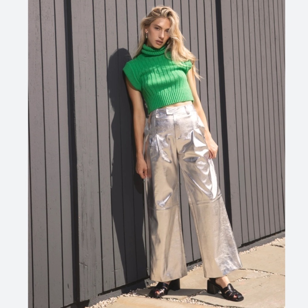 NEW Line & Dot Tinsley faux Leather High Waist Wide Leg Pants Size Small
